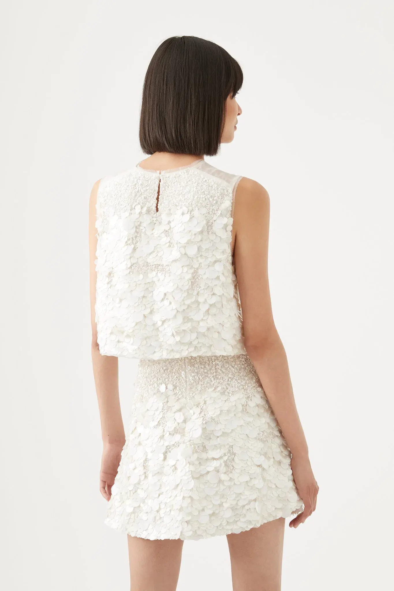 Aje Cherie Sequin Mini Skirt Ivory Size 8 / S - Image 3