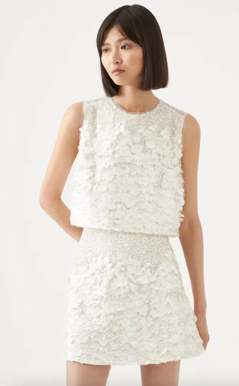 Aje Celeste Sequin Shell Top Ivory Size 6 / XS - Image 2