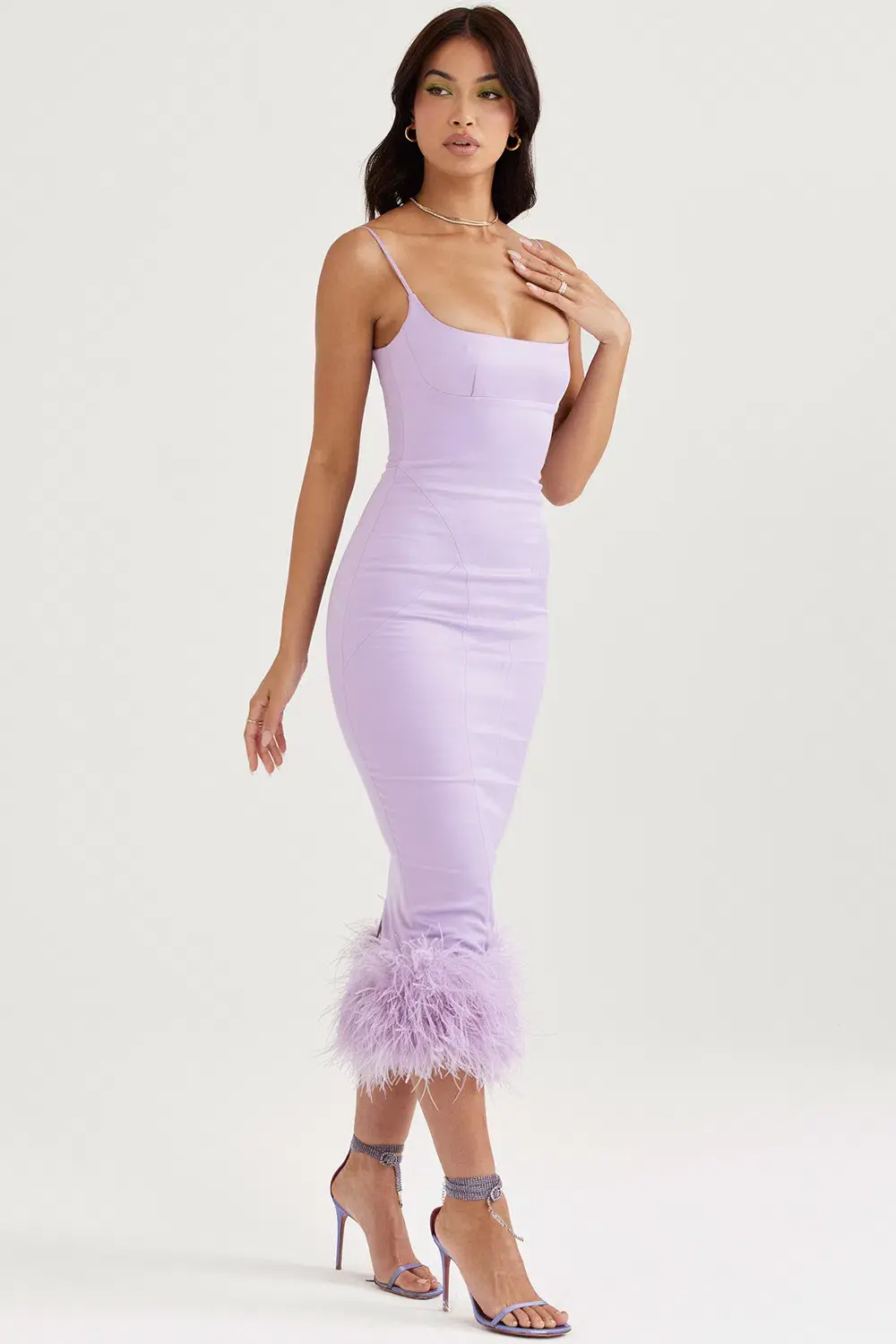 House of CB Helena Satin Midi Dress Orchid Purple Size 6 - Image 2