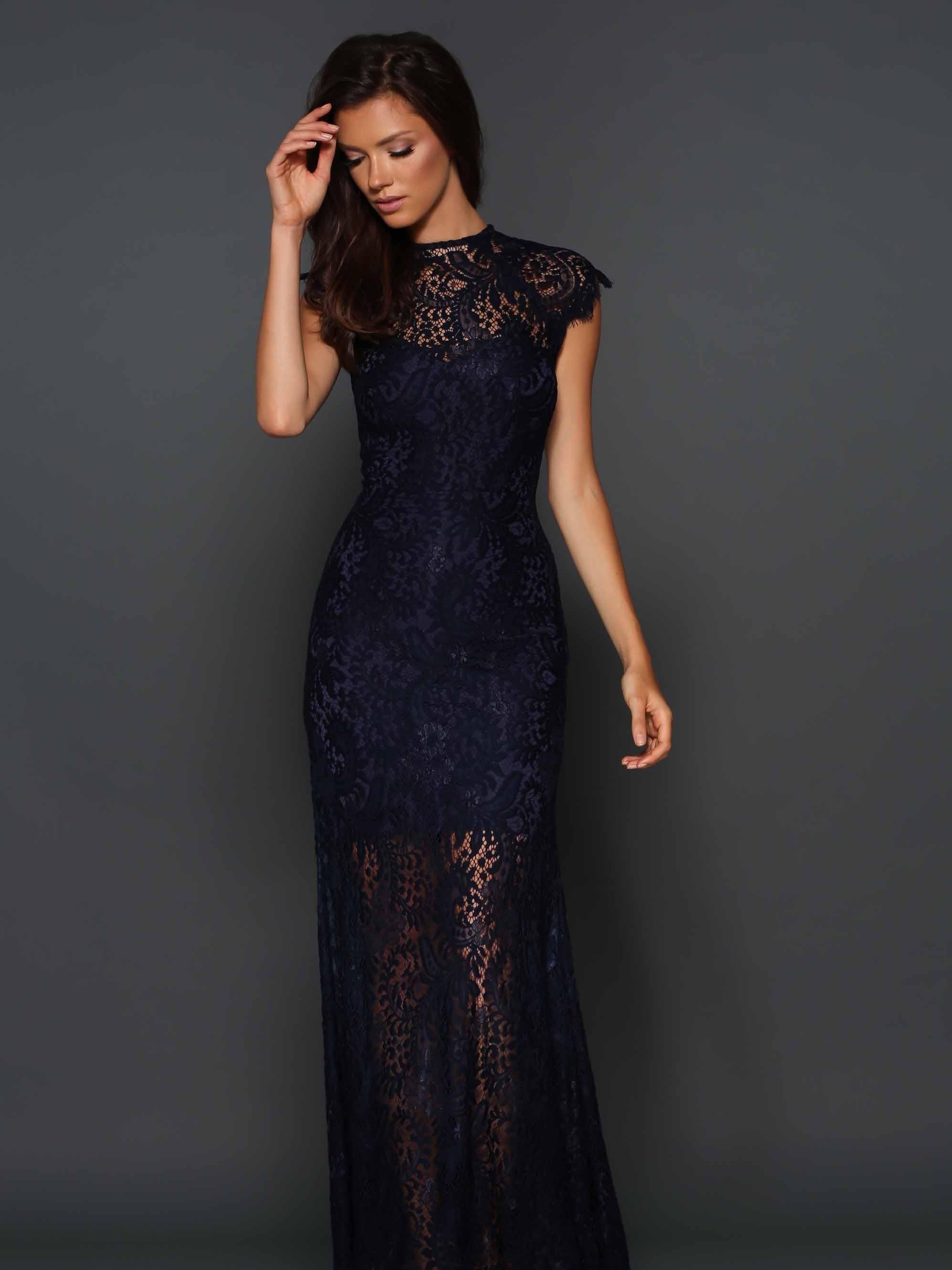 Elle Zeitoune Demi Lace Gown Navy Size 12 - Image 1