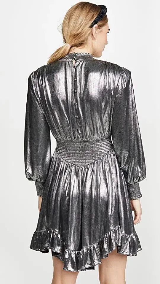 Retrofête Melody Long Sleeve Mini Dress Gunmetal Size 8 - Image 3