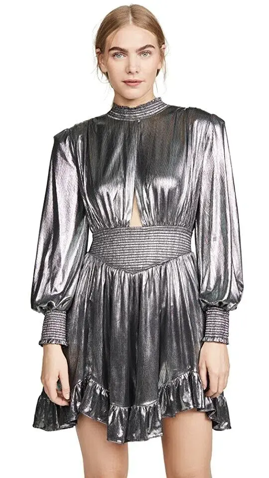 Retrofête Melody Long Sleeve Mini Dress Gunmetal Size 8 - Image 4