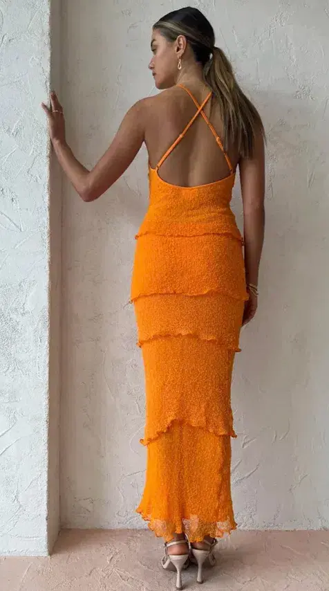 Ambra Madalena Greta Frill Gown Orange Size 10 - Image 3