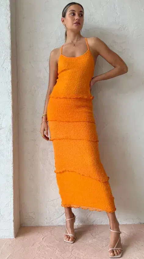 Ambra Madalena Greta Frill Gown Orange Size 10 - Image 4