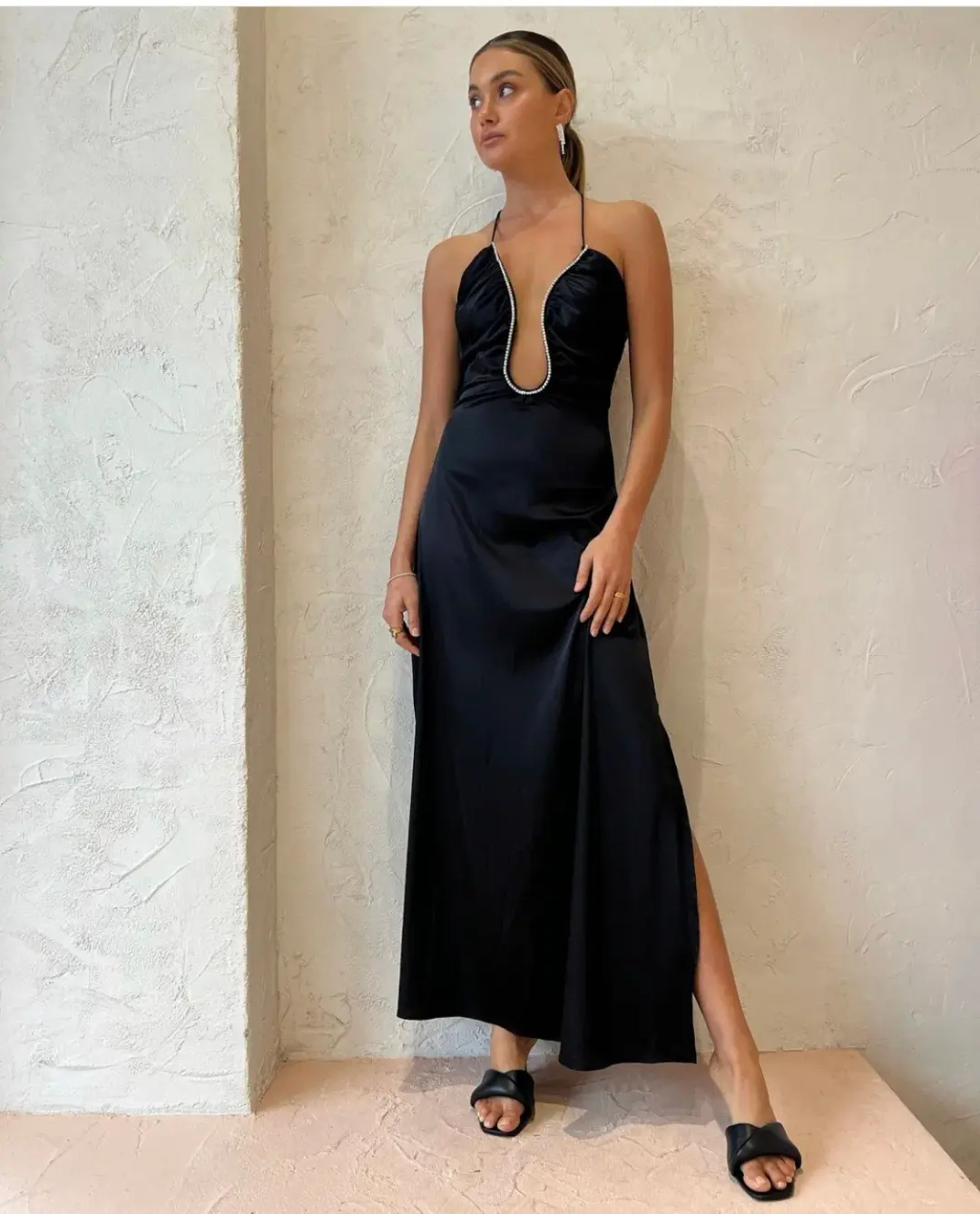 Sonya Moda Satin Embellished Keyhole Dress Black Size M/Au 10 for rent on The Volte - main image