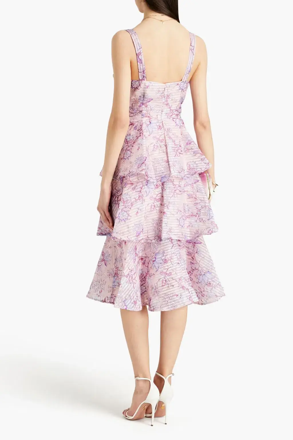 Marchesa Notte Tiered Devoré-organza Midi Dress Floral-print Size 2/Au 8 - Image 4