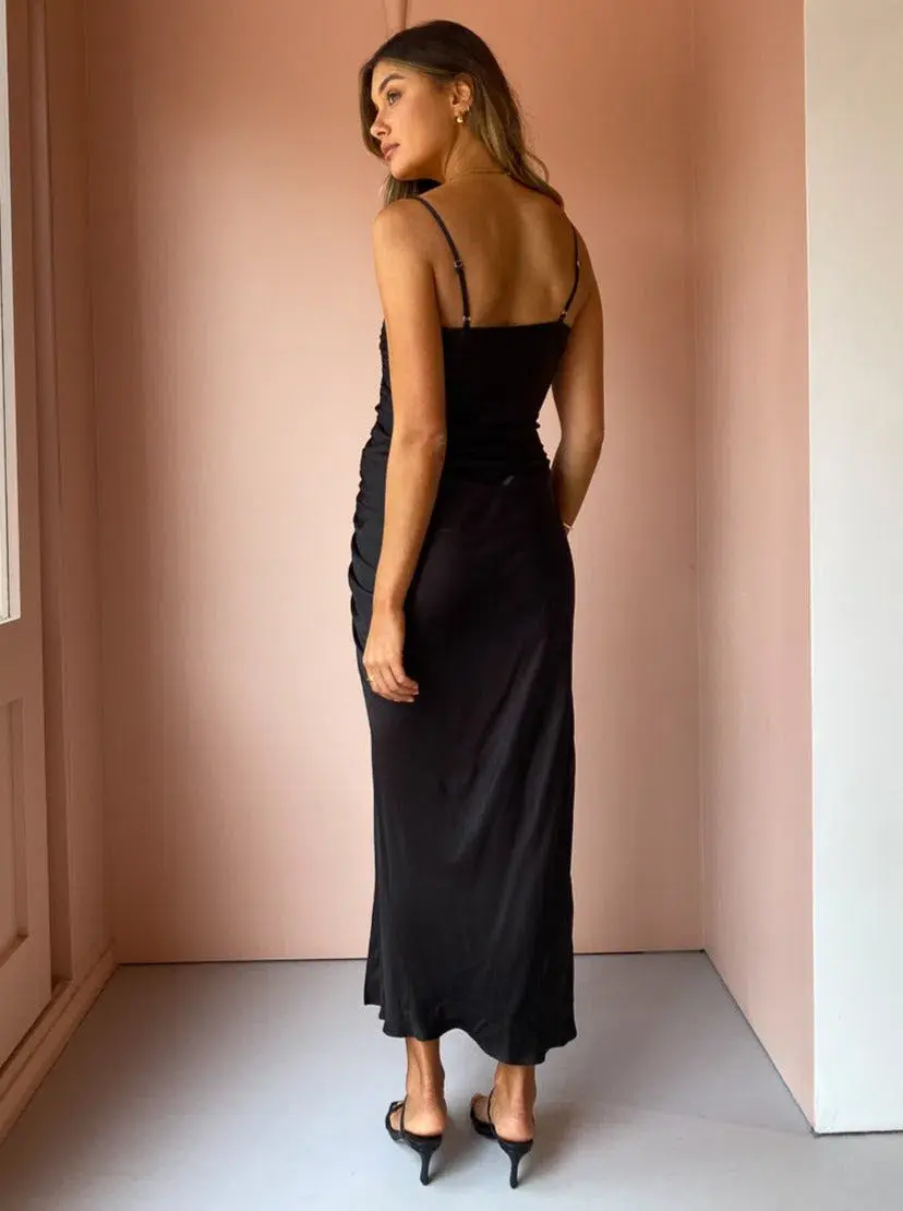 Shona Joy Thalia Bias Ruched Midi Dress Black Size 8 - Image 6