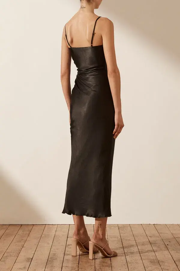 Shona Joy Thalia Bias Ruched Midi Dress Black Size 8 - Image 2