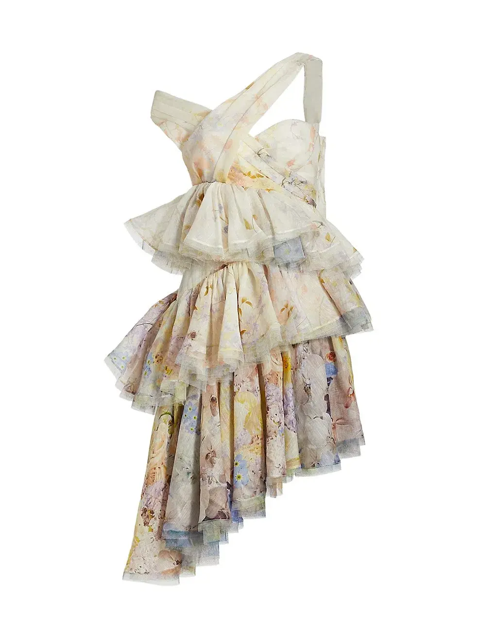 Zimmermann Rhythmic Asymmetric Mini Dress Citrus Garden Size 0P/Size 6  - Image 4