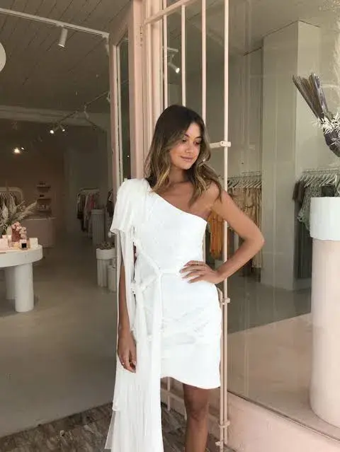 Thurley Crest One Shoulder Mini Dress  White Size 10 - Image 3