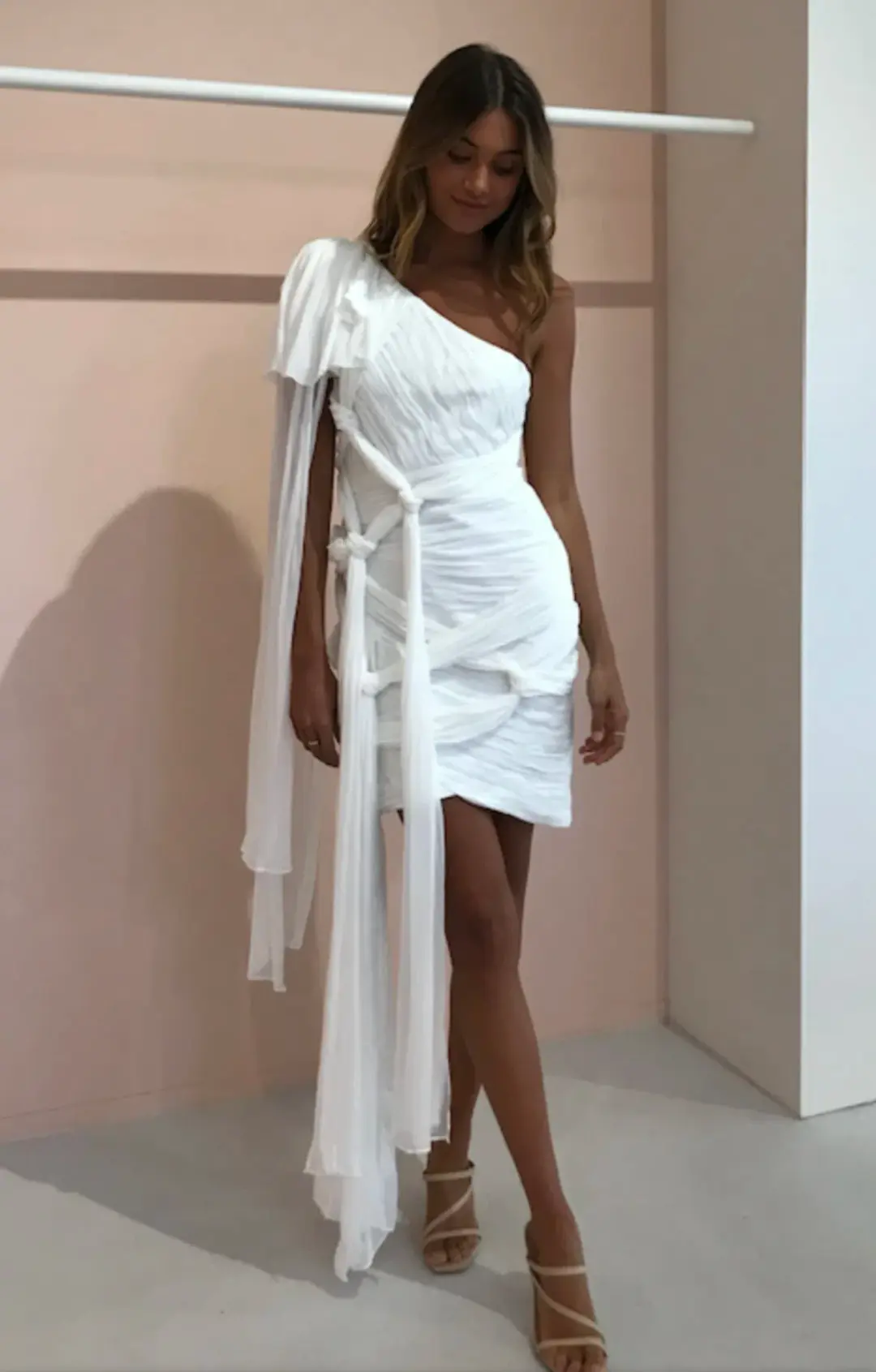 Thurley Crest One Shoulder Mini Dress  White Size 10 for rent on The Volte - main image