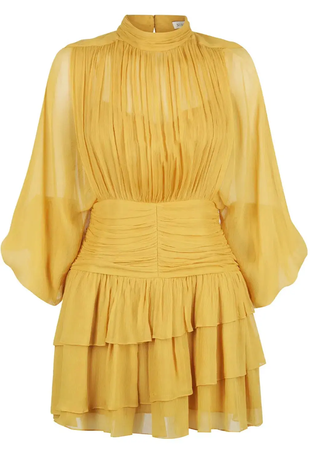 Shona Joy Iris Long Sleeve Ruched Mini Dress Saffron Yellow Size 10 for rent on The Volte - main image