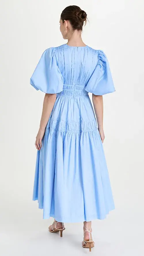 AJE - Fallingwater Gathered Midi Dress Light Blue - Size 12 - Image 4