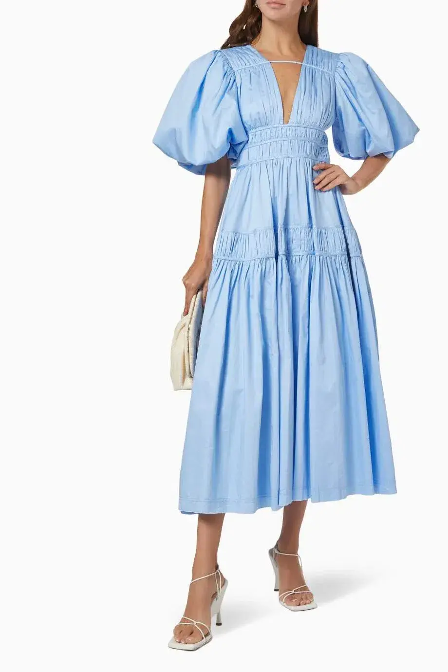 AJE - Fallingwater Gathered Midi Dress Light Blue - Size 12 - Image 3