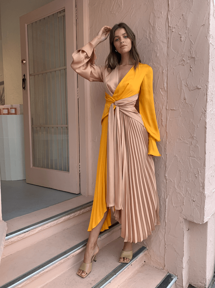 Acler Empire Dress Orange/Nude Size 8 - Image 3