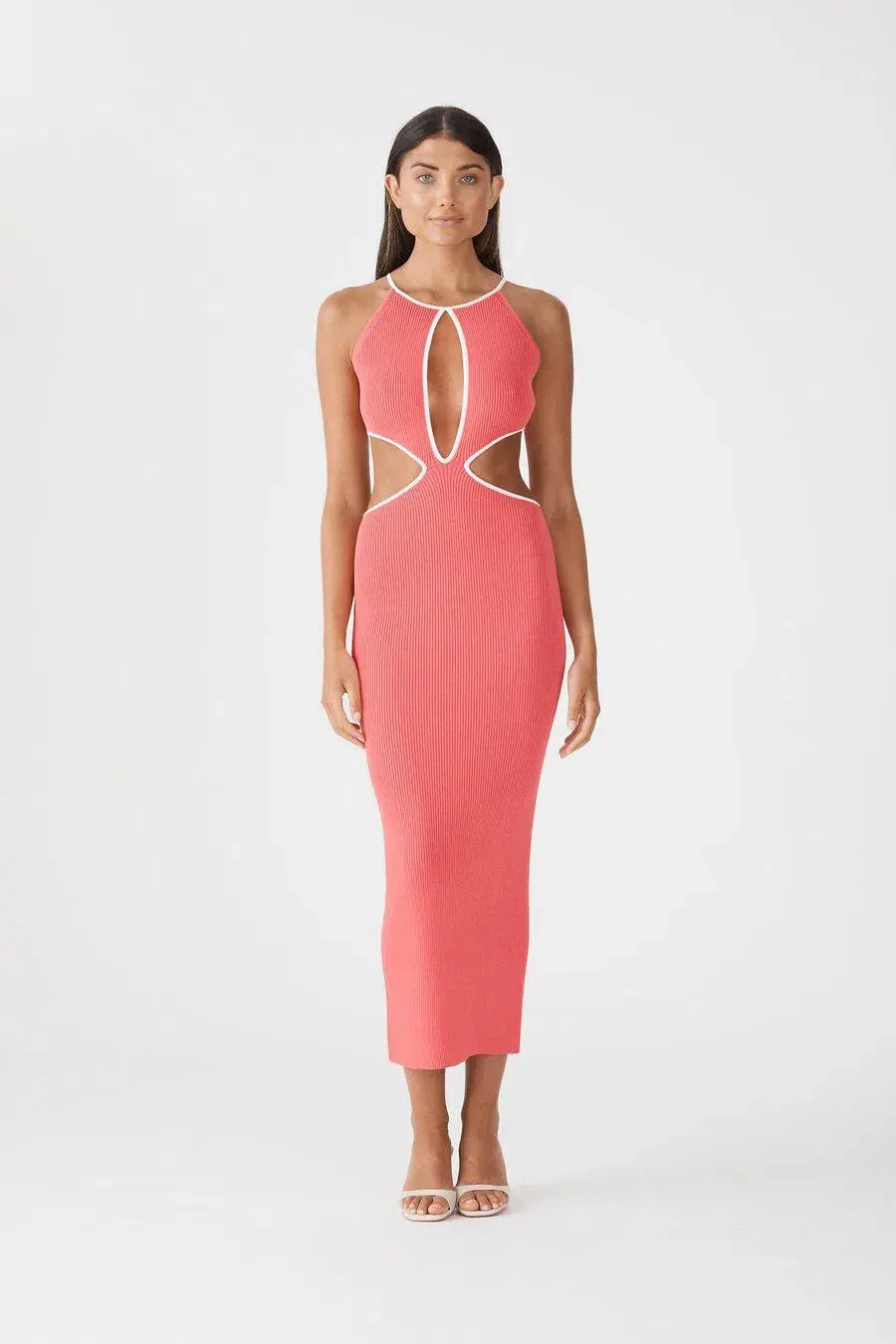 San Sloane Adrian Rib Midi Dress in Coral Pink Size 8 - Image 1