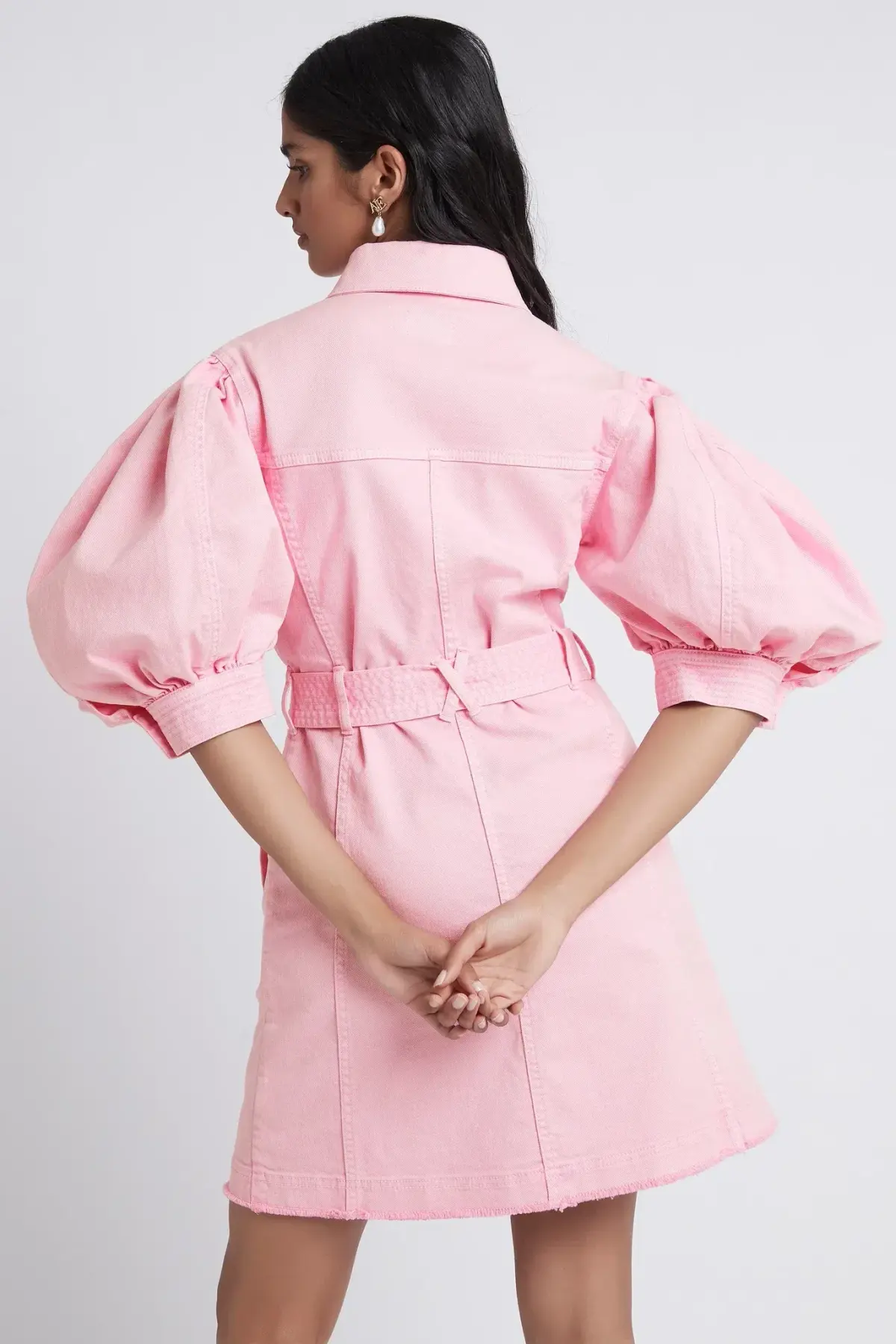 Aje Triada Button Denim Puff Sleeve Dress Pink Size 8 - Image 4