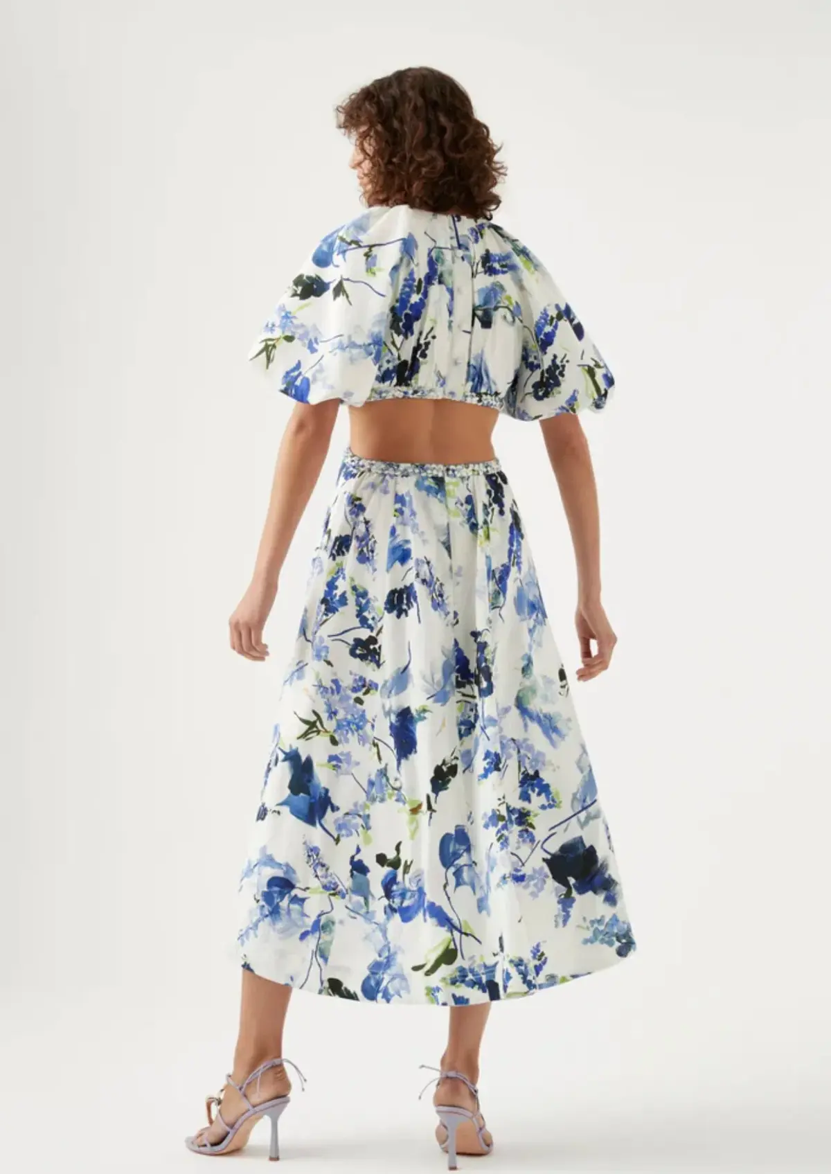 Aje Capucine Puff Sleeve Midi Dress Blue Floral Size 10 - Image 3