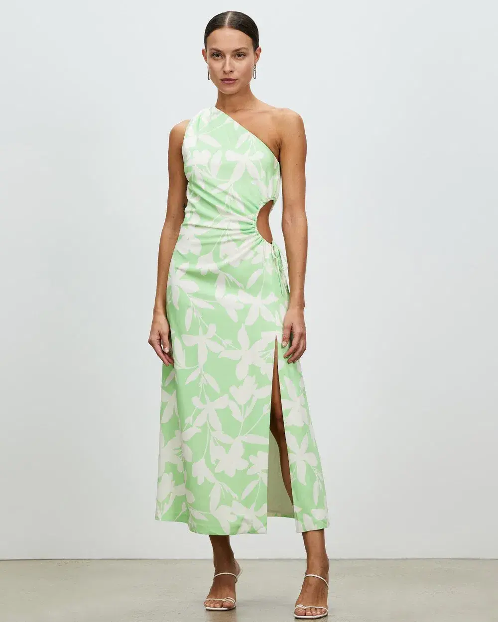 Lover Maldives One Shoulder Dress Green Print Size 10 - Image 1
