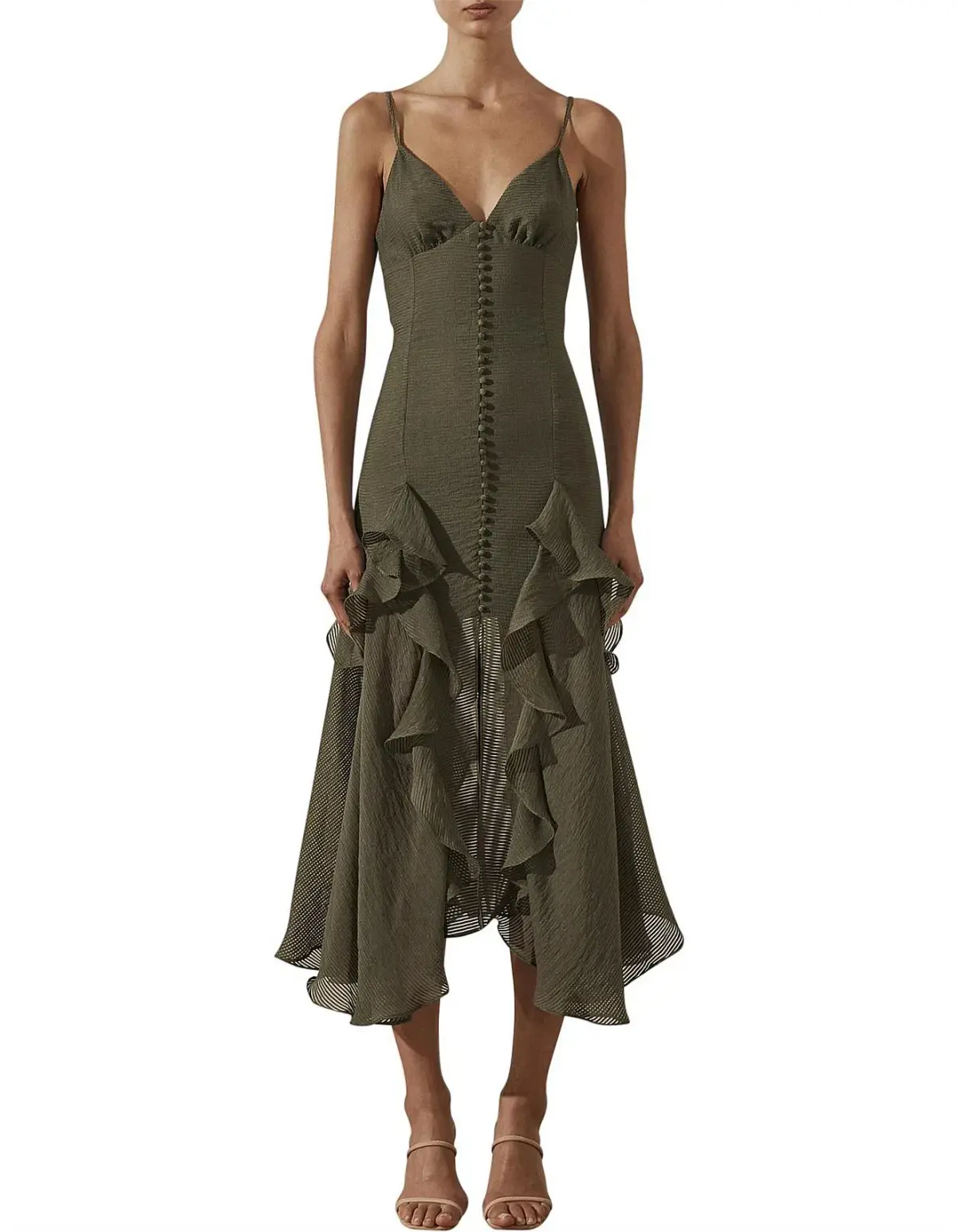 Shona Joy Charlotte Contour Cocktail Midi Dress Green Size 6  - Image 2