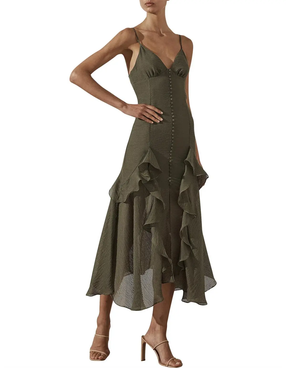 Shona Joy Charlotte Contour Cocktail Midi Dress Green Size 6  - Image 1