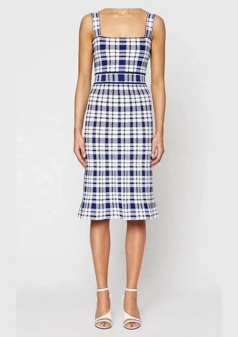 Scanlan Theodore Crepe Knit Check Dress Blue Print Size XS / Au 6 - Image 1
