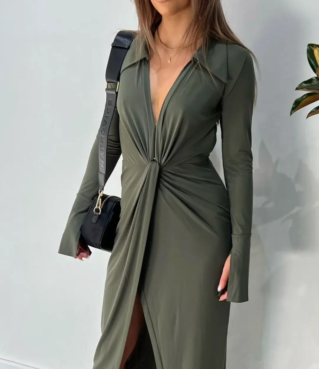 Bec & Bridge Evoke Long Sleeve Maxi Dress Khaki Green Size 6 / XS for rent on The Volte - main image