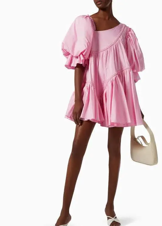 Aje Casabianca Braided Asymmetric Puff Sleeve Mini Dress Pink Size 6 - Image 1