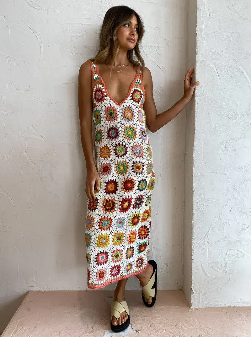 Alemais Crochet Midi Dress in Multi Size 6 - Image 4