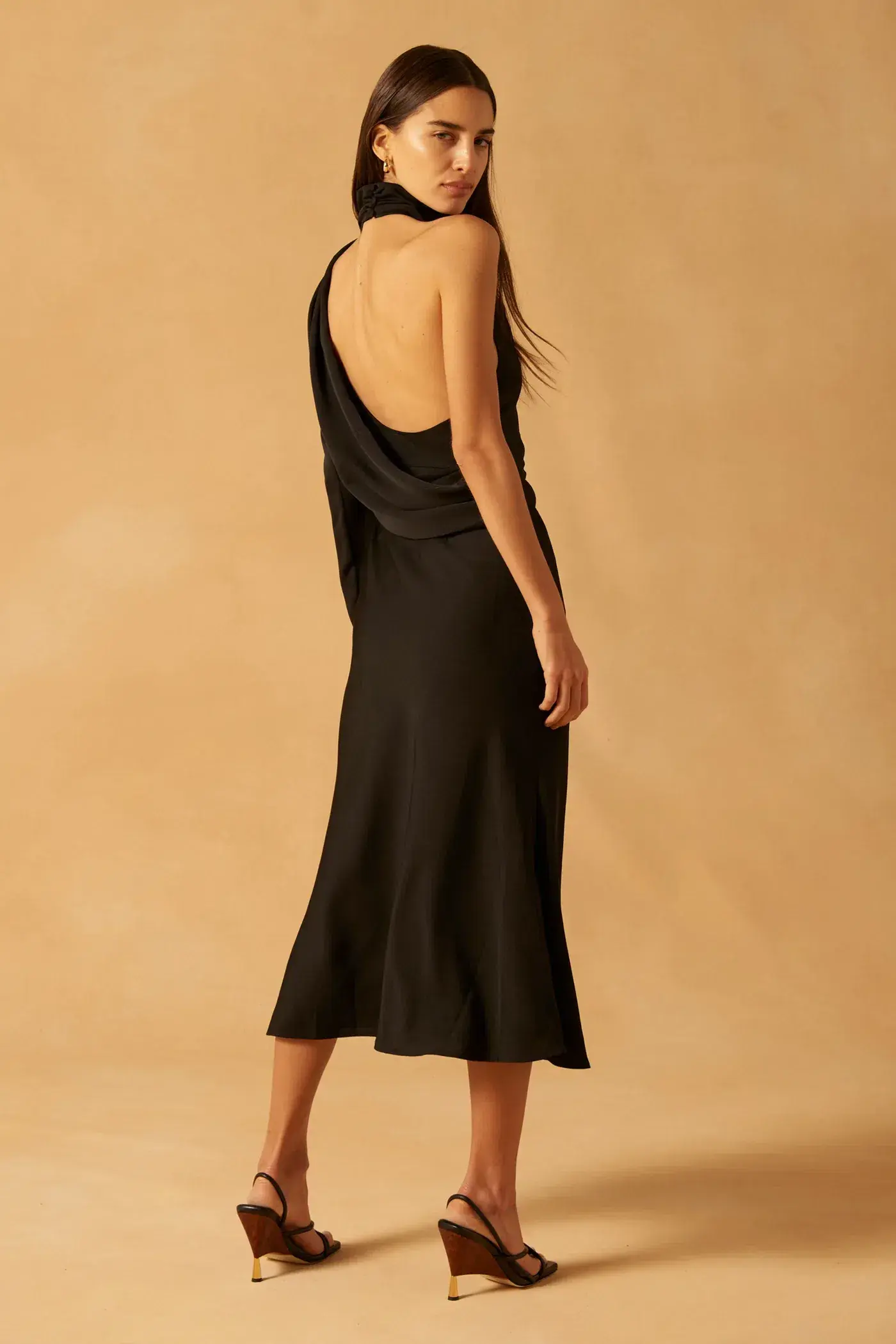 Misha Georgetta Satin Midi Dress Black Size 8/S - Image 2