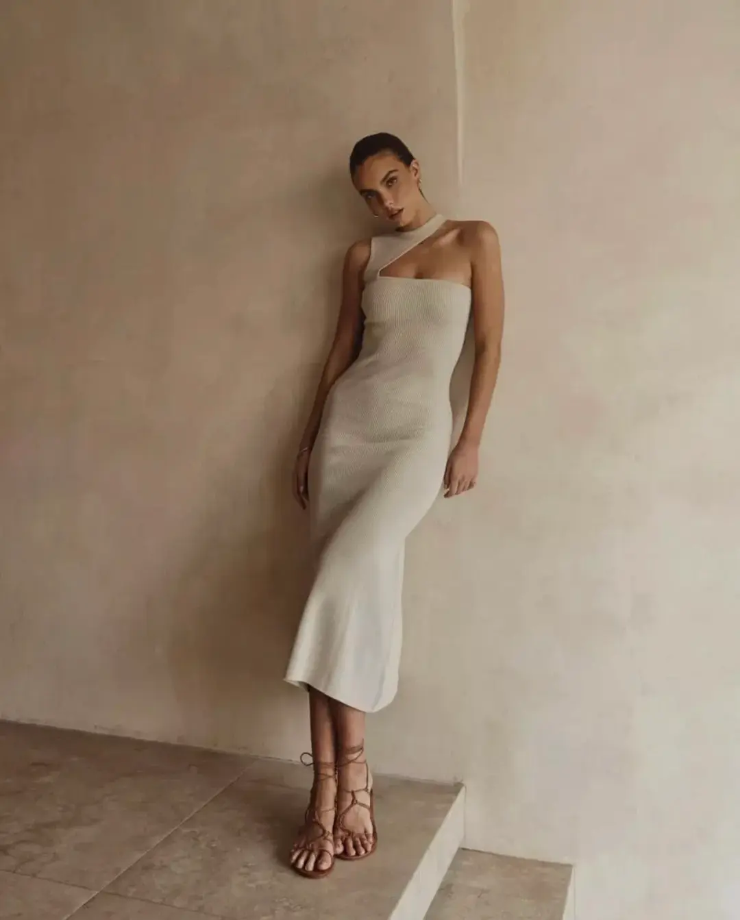 Dissh Adalyn Asym Midi Dress Stone Size 10 / M for rent on The Volte - main image