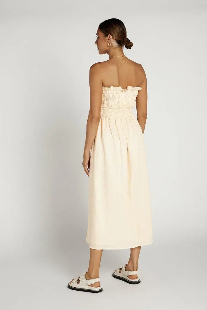 Dissh Thea Cream Shirred Linen Midi Dress Size 8 - Image 4