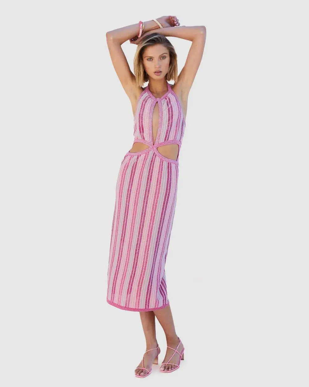 Suboo Fuchsia Metallic Beck Halter Cut Out Dress Size S/ AU 8 - Image 2