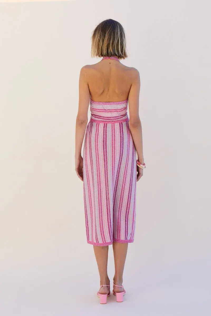 Suboo Fuchsia Metallic Beck Halter Cut Out Dress Size S/ AU 8 - Image 3