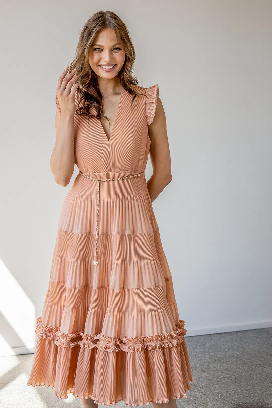 Zimmermann Pleated Midi Dress in Lipstick Size 2 / Au 12 for rent on The Volte - main image