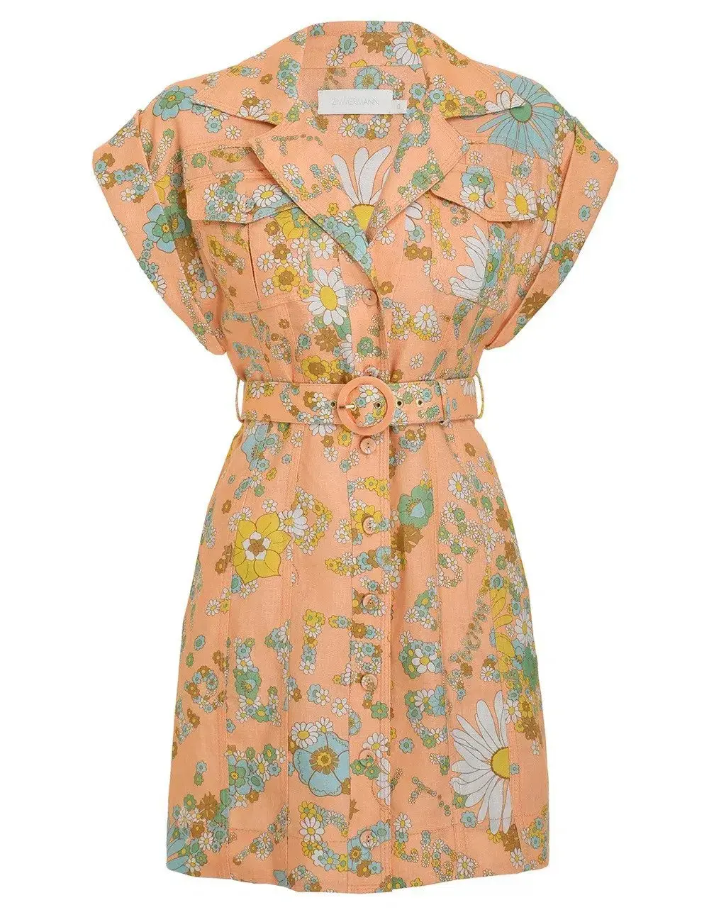 Zimmermann Lola Roll Cuff Mini Dress Peach Floral Size 1 / Au 10 - Image 4