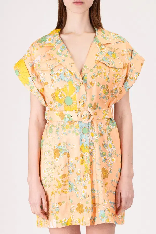 Zimmermann Lola Roll Cuff Mini Dress Peach Floral Size 1 / Au 10 - Image 2