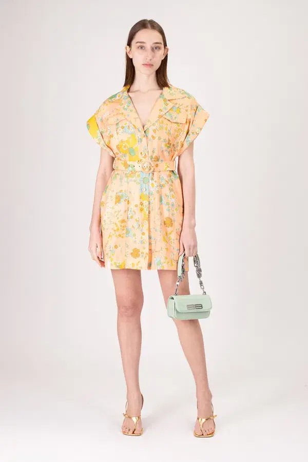 Zimmermann Lola Roll Cuff Mini Dress Peach Floral Size 1 / Au 10 - Image 1