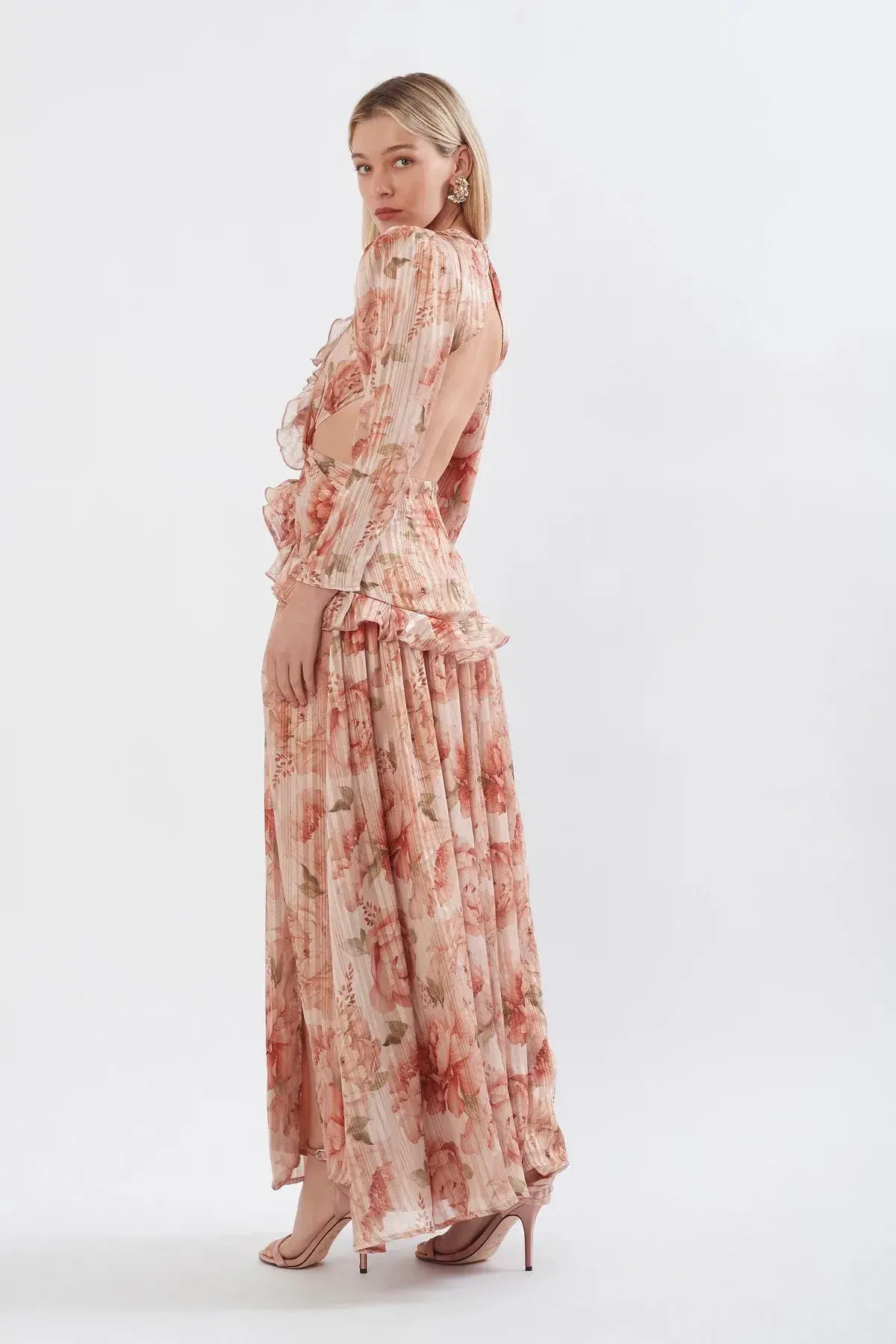 Sonya Moda Ruffle Cutout Maxi Spiced Peonies Print Size 8 - Image 2