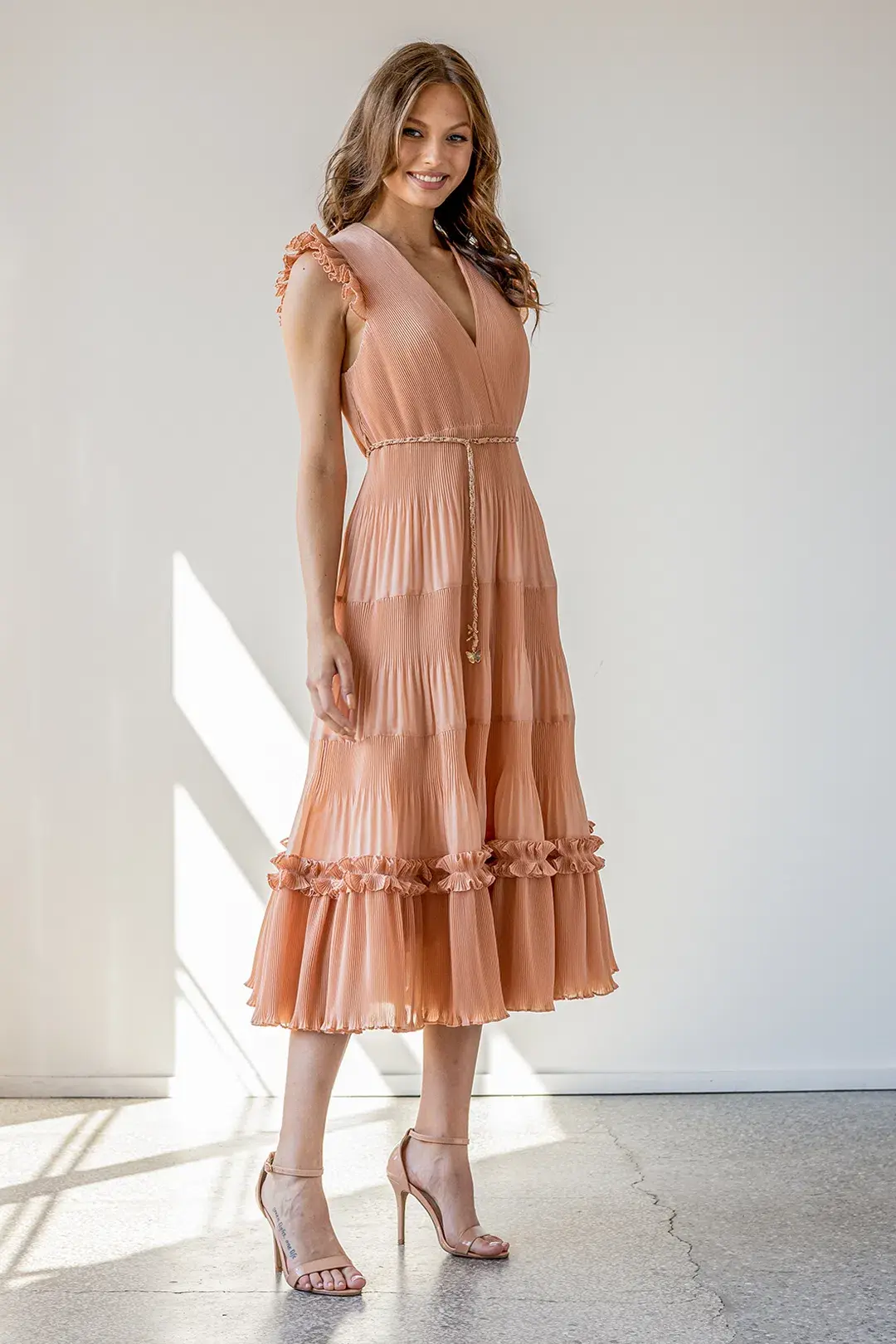 Zimmermann Pleated Midi Dress Lipstick Size 3/ Au 14 - Image 3