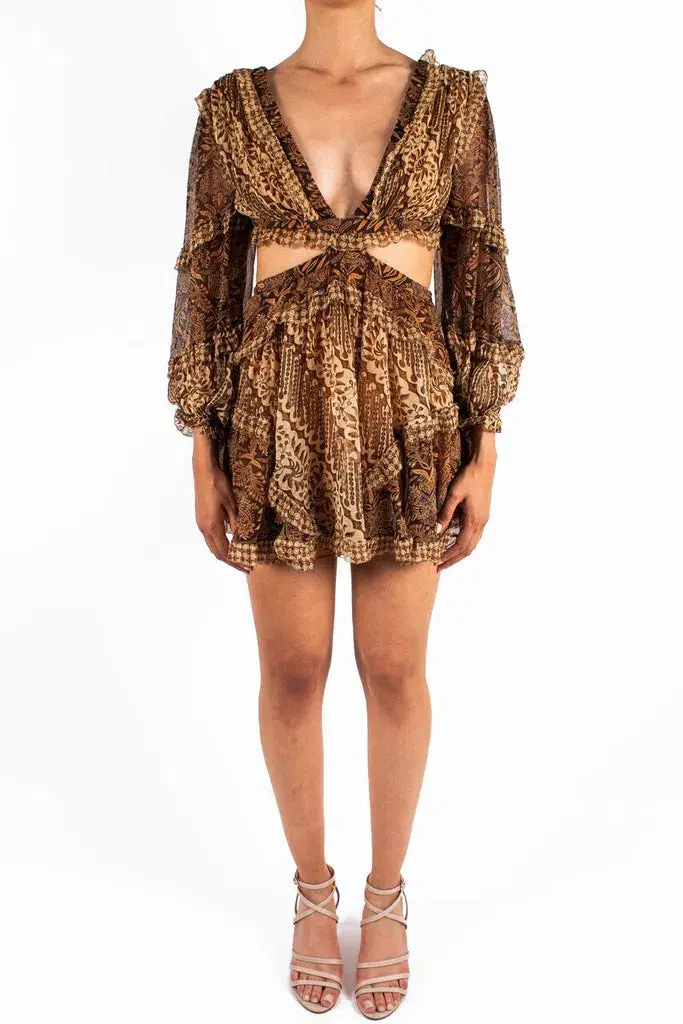 Zimmermann Tali Batik Cut Out Dress Spliced Print Size 2/Au 12  - Image 3
