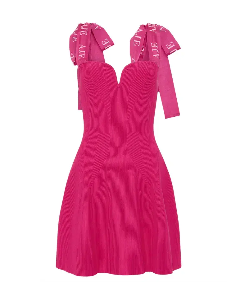 Aje Amber Knit Tie Shoulder Mini Dress Pink Size M / AU 10 for rent on The Volte - main image