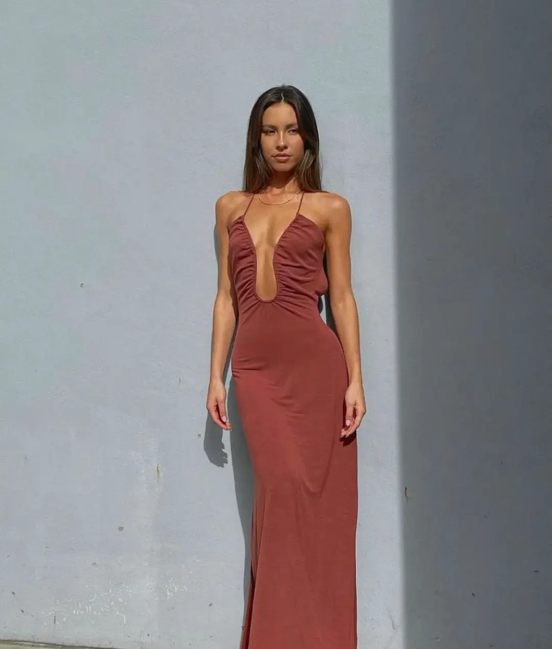 Sonya Moda Knitted Keyhole Dress in Spice Brown Size  6 for rent on The Volte - main image