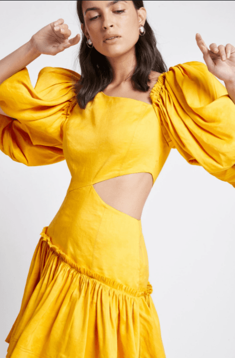 Aje Chateau Mini Dress Yellow Size 6 for rent on The Volte - main image