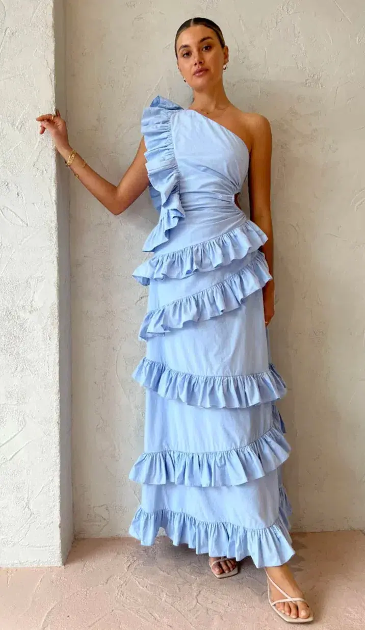 By Nicola Adrift Frill Maxi Dress Blue Size 14 - Image 4