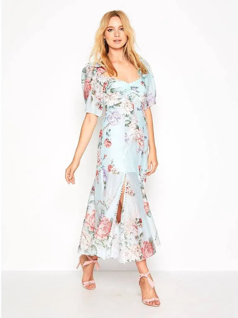 Alice McCall Send Me A Postcard Silk Midi Dress Floral Size 14 - Image 1