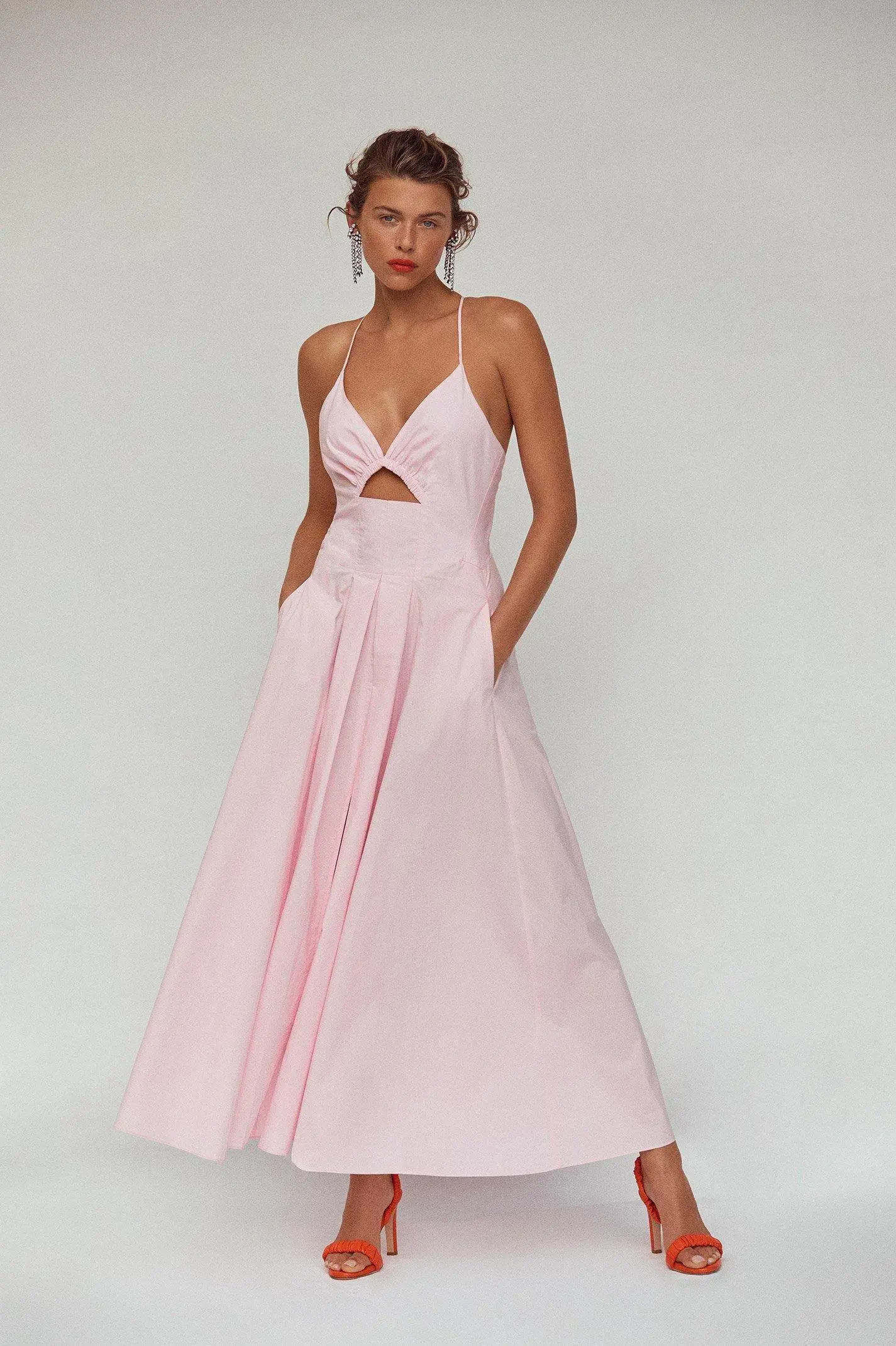 Scanlan Theodore Cotton Strappy Midi Dress Pink Size 6 - Image 1