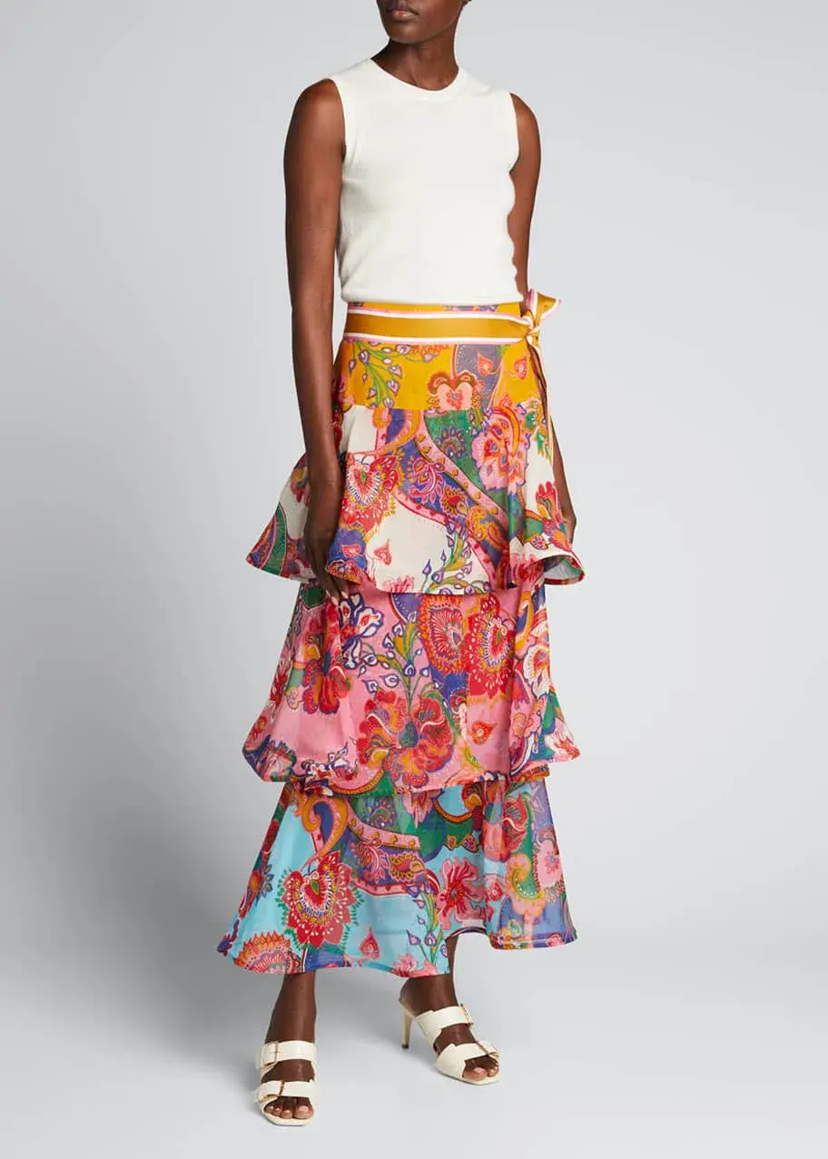 Zimmermann Lovestruck Tiered Flounce Skirt Floral Size 8/1 - Image 1