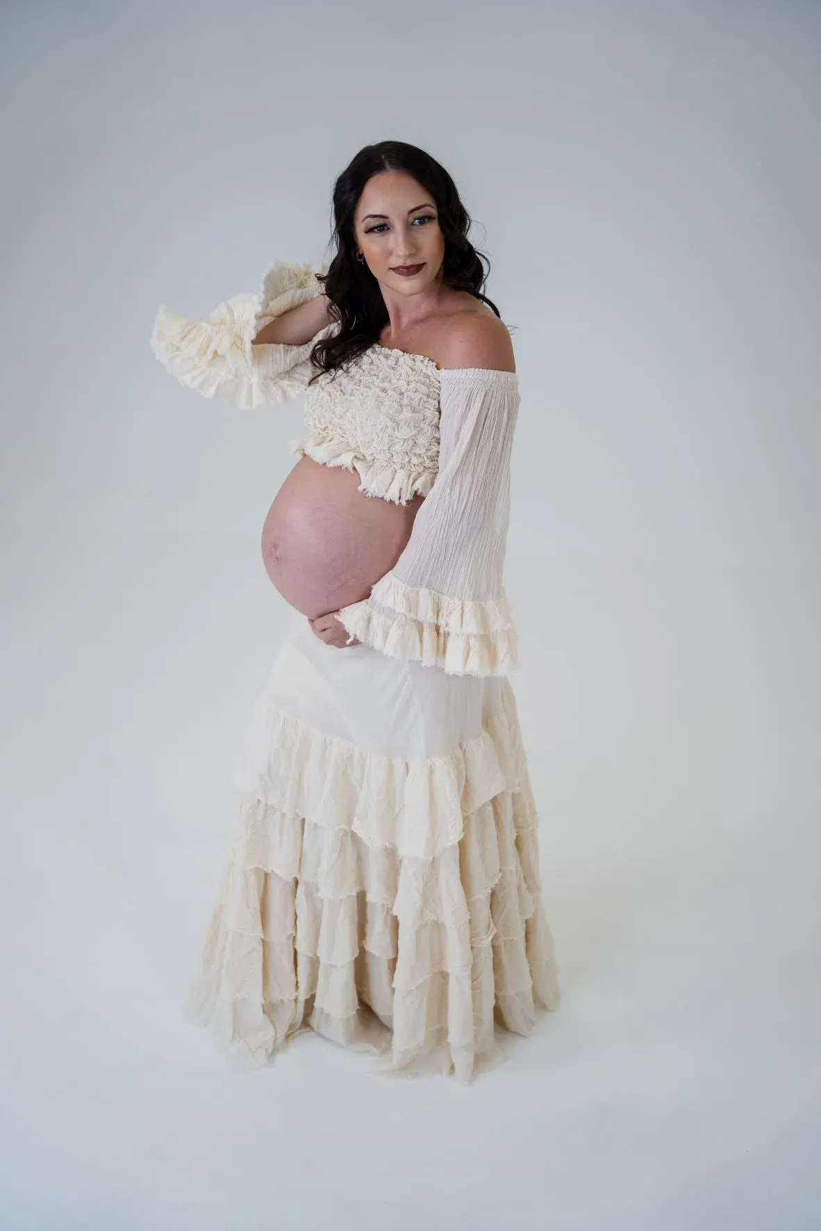 The Boho Shed Ruffled Top and  Skirt Set Ivory One Size - Image 1