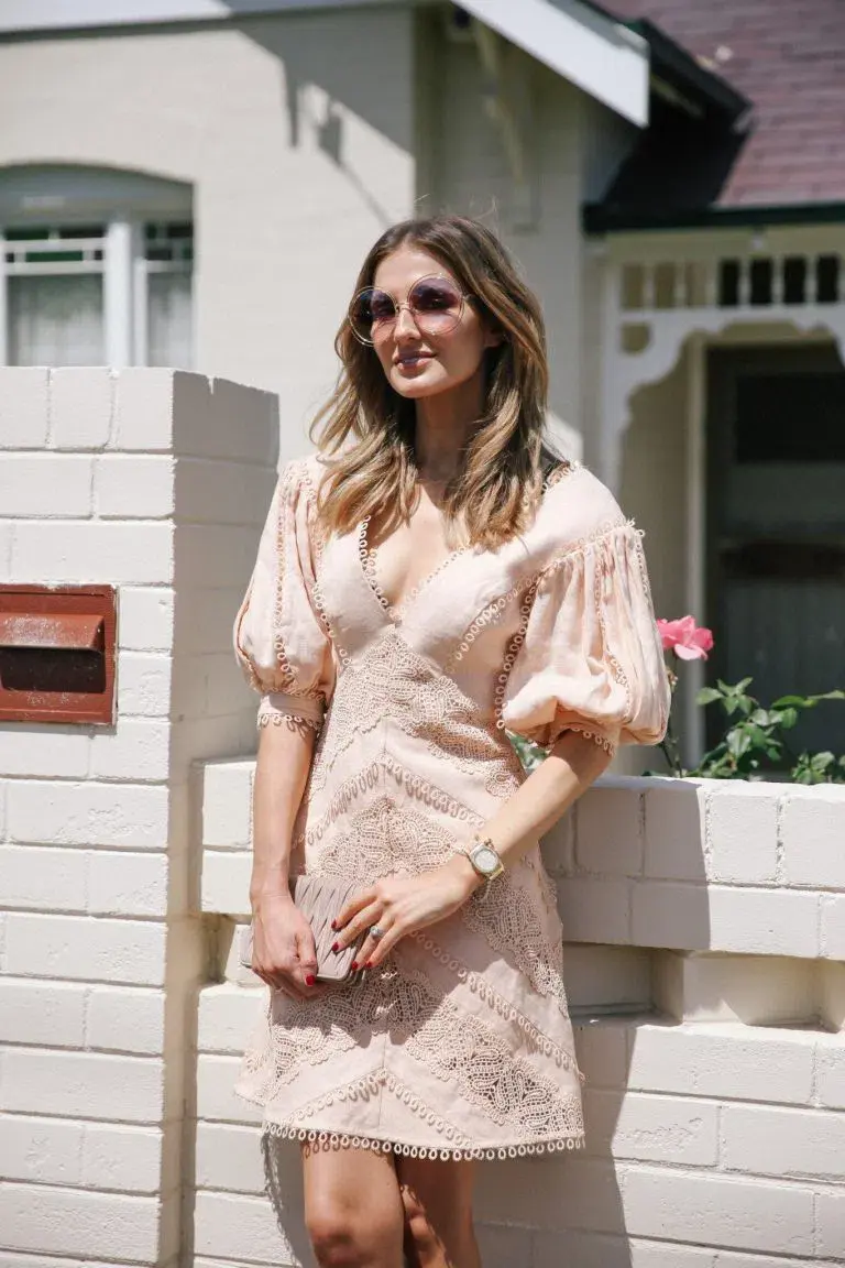 Zimmermann Painted Heart Chevron Mini Dress Pink Size 3 for rent on The Volte - main image